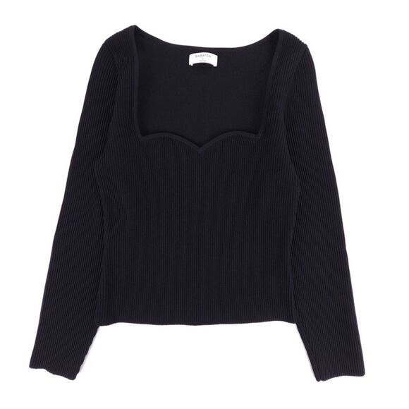 NEW Aritzia Babaton Sculpt Knit Sweetheart Longsleeve Sweater Black Quiet Luxury - Picture 1 of 7